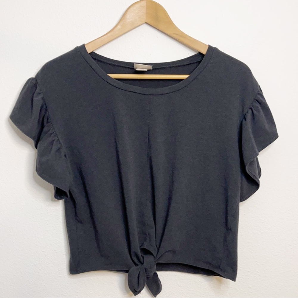 Mossimo tie front ruffle sleeve shirt S